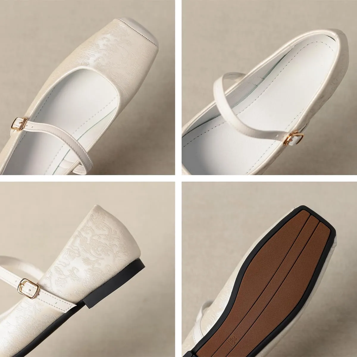 LUXINYU Mary Jane Shoes for Women Square Toe Ankle Straps Ballet Flat Shoes Floral Embroidered Chinese Shoes