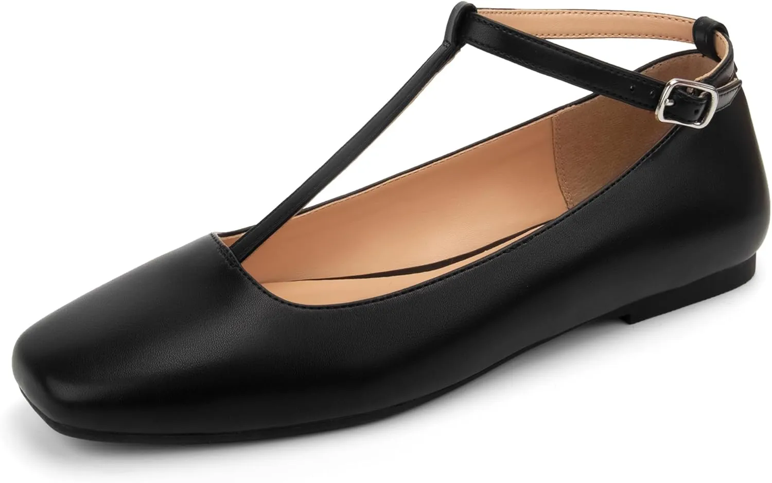 Mary Jane Flats for Women Square Toe Dress Shoes Adjustable T Strap Ballet Flats Comfortable Ankle Flats Work Party Office Wedding