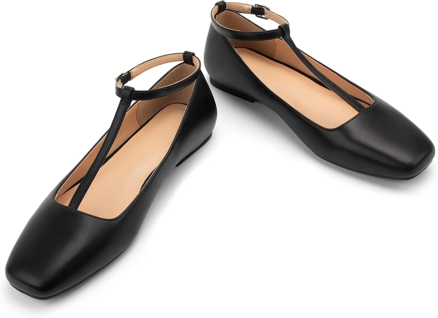 Mary Jane Flats for Women Square Toe Dress Shoes Adjustable T Strap Ballet Flats Comfortable Ankle Flats Work Party Office Wedding