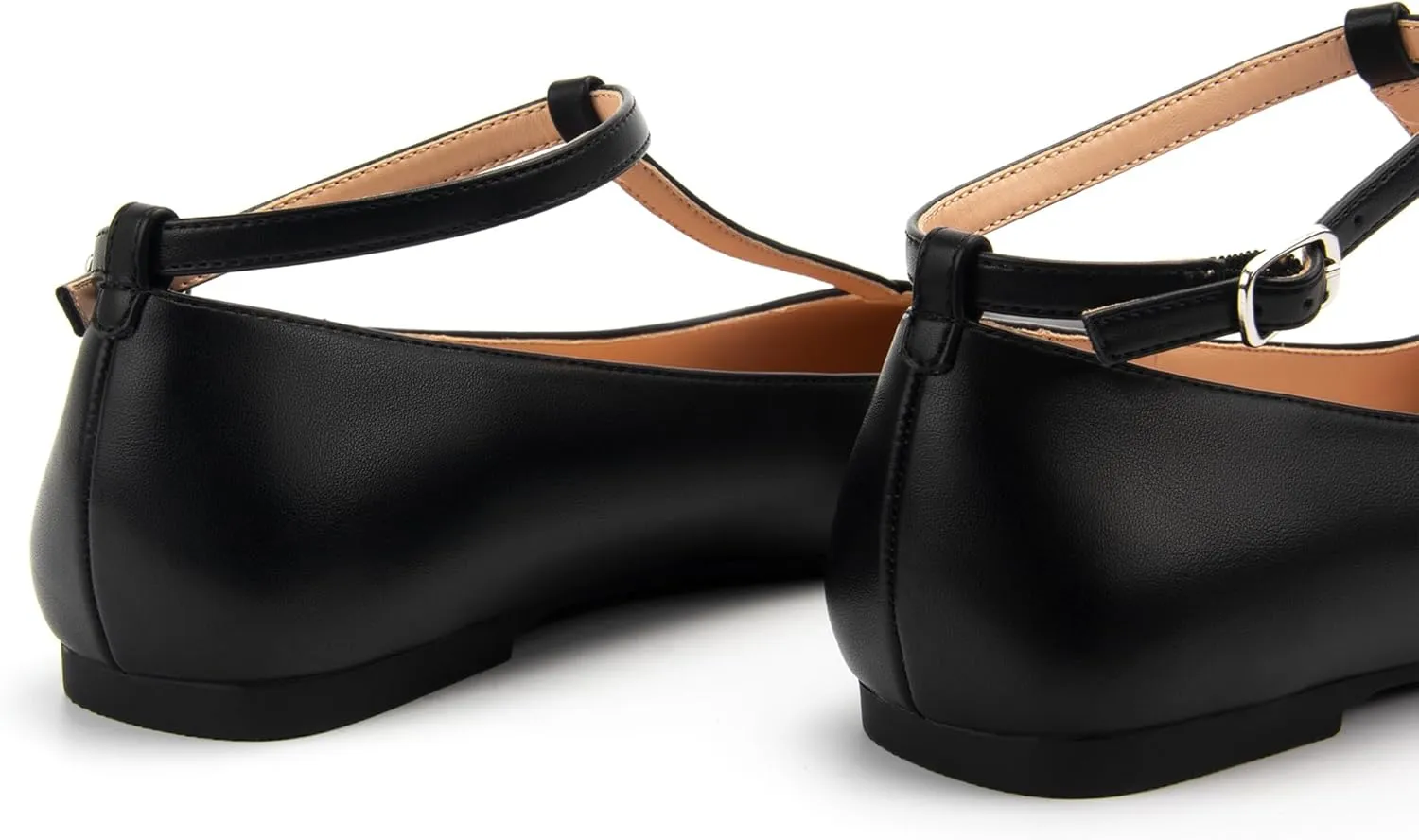 Mary Jane Flats for Women Square Toe Dress Shoes Adjustable T Strap Ballet Flats Comfortable Ankle Flats Work Party Office Wedding