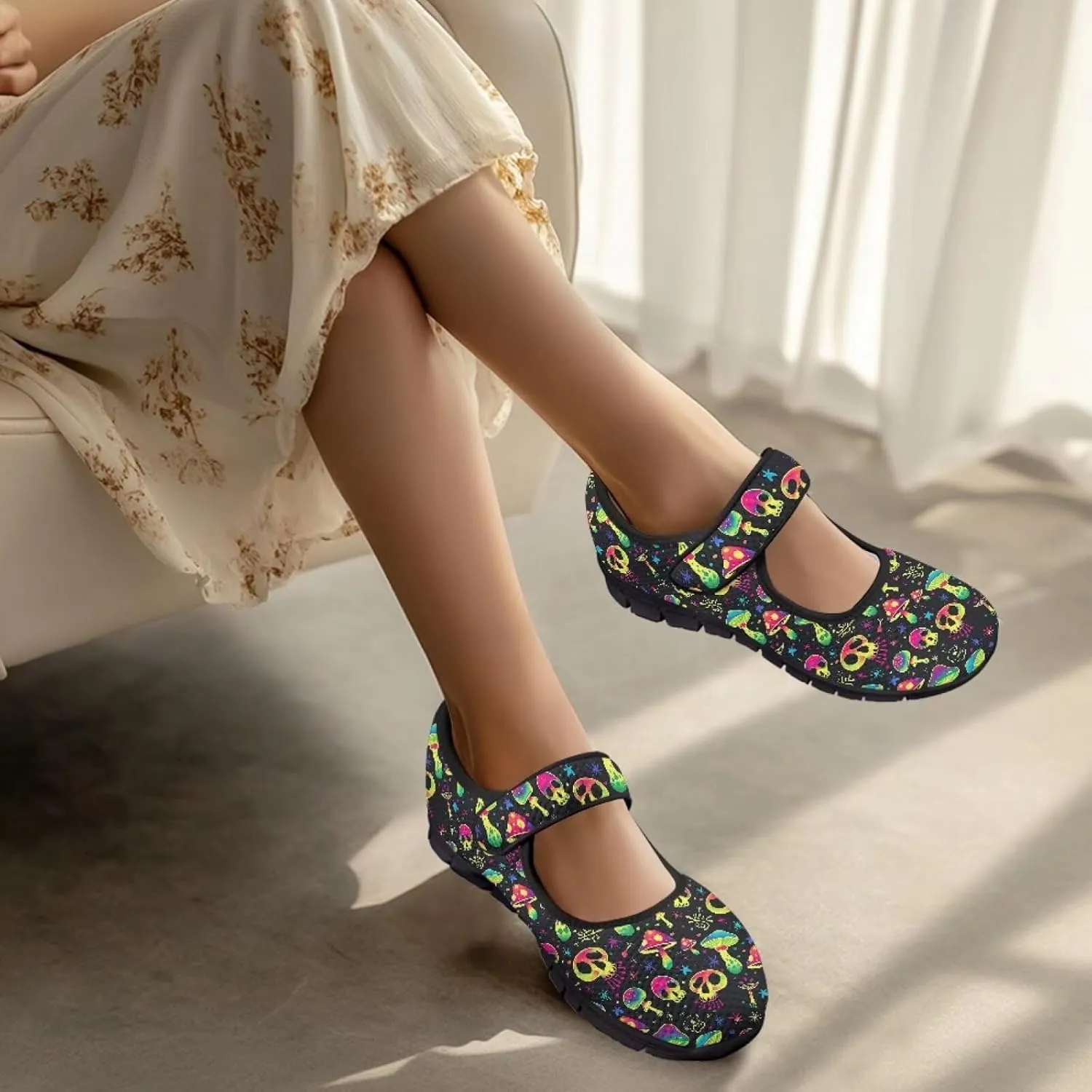 Mary Jane Sneakers Women's Walking Shoes Stylish Lady Breathable Adjustable Working Flat Shoes
