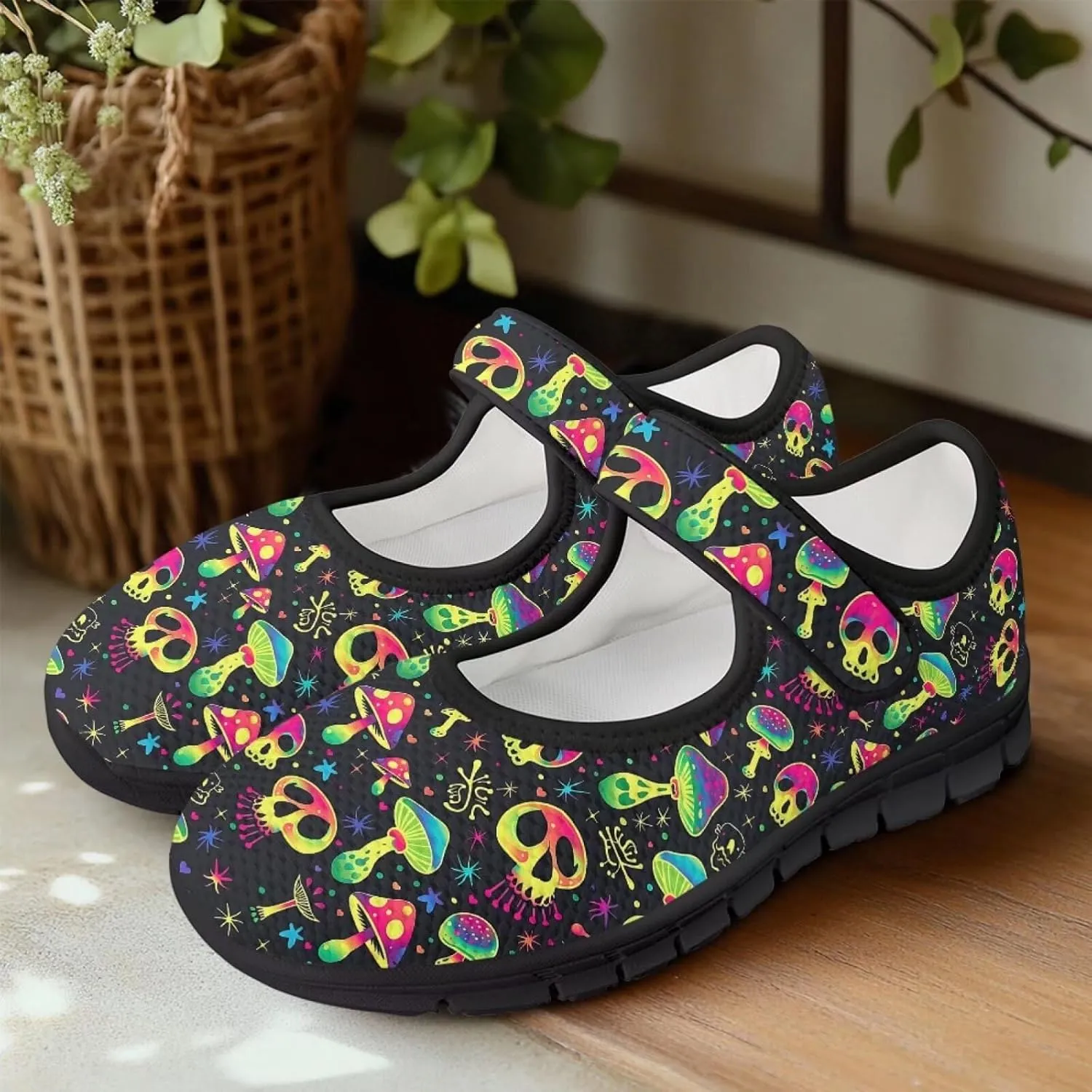 Mary Jane Sneakers Women's Walking Shoes Stylish Lady Breathable Adjustable Working Flat Shoes