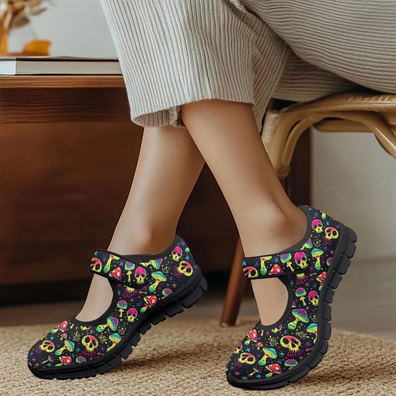 Mary Jane Sneakers Women's Walking Shoes Stylish Lady Breathable Adjustable Working Flat Shoes