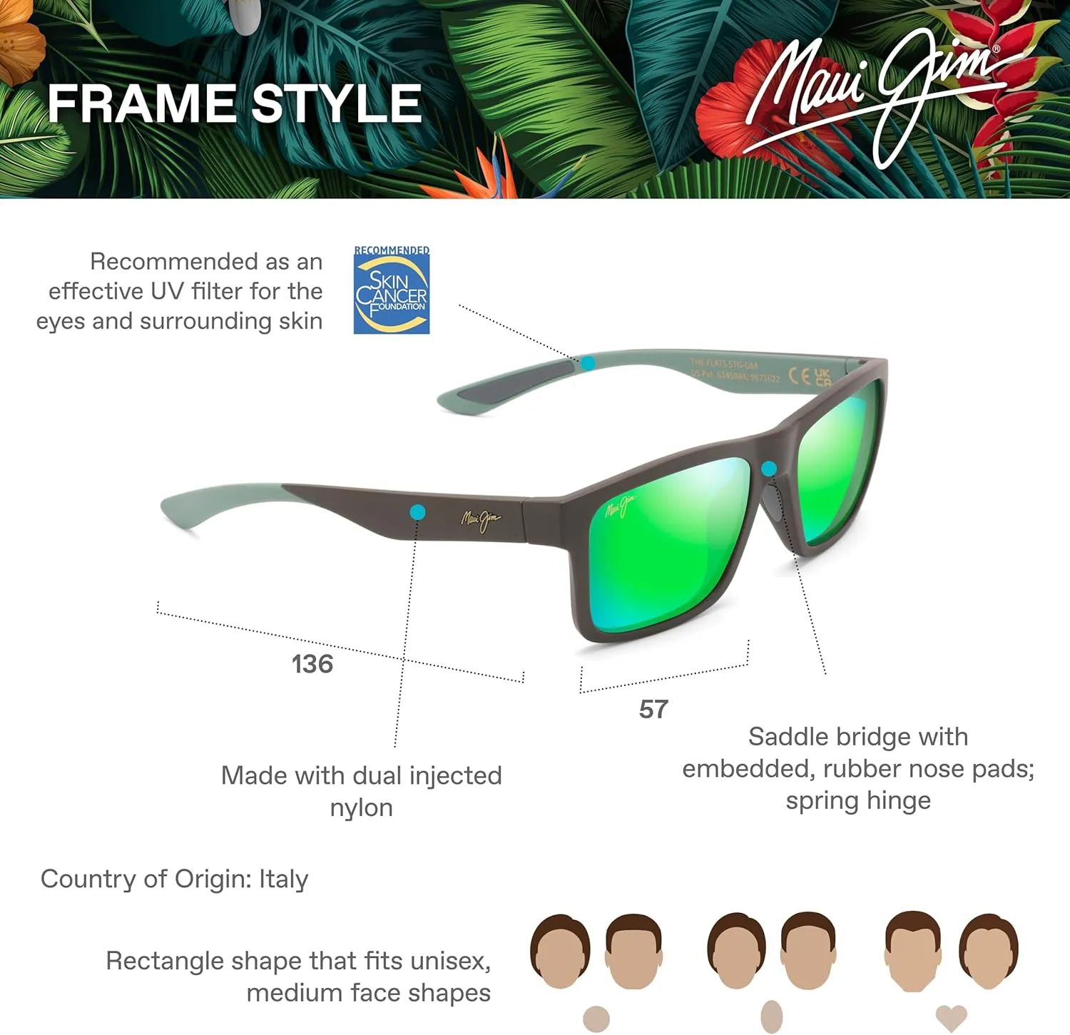 Maui Jim Men's and Women's The Flats Polarized Rectangular Sunglasses
