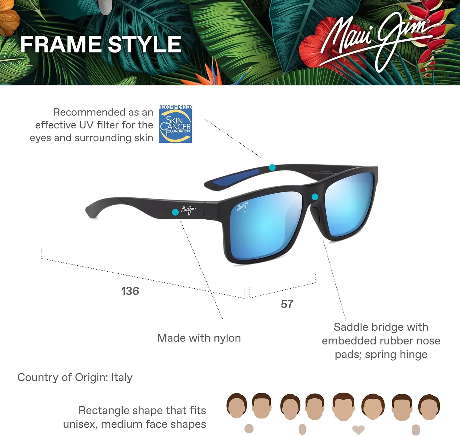 Maui Jim Men's and Women's The Flats Polarized Rectangular Sunglasses