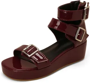 Meefit Women Patent Platform Wedge Sandals Open Toe Ankle Strap High Heel Sandals