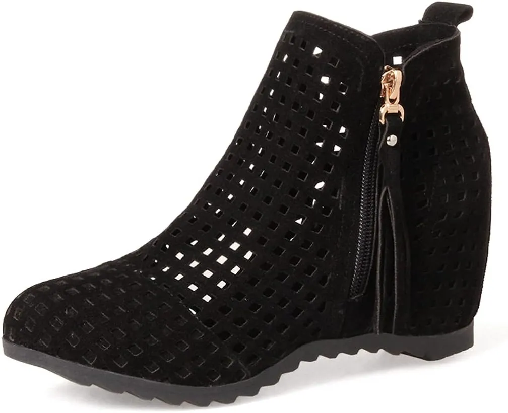Meefit Women Perforated Boots High Heels Cutout Ankle Boots Summer Wedge Booties