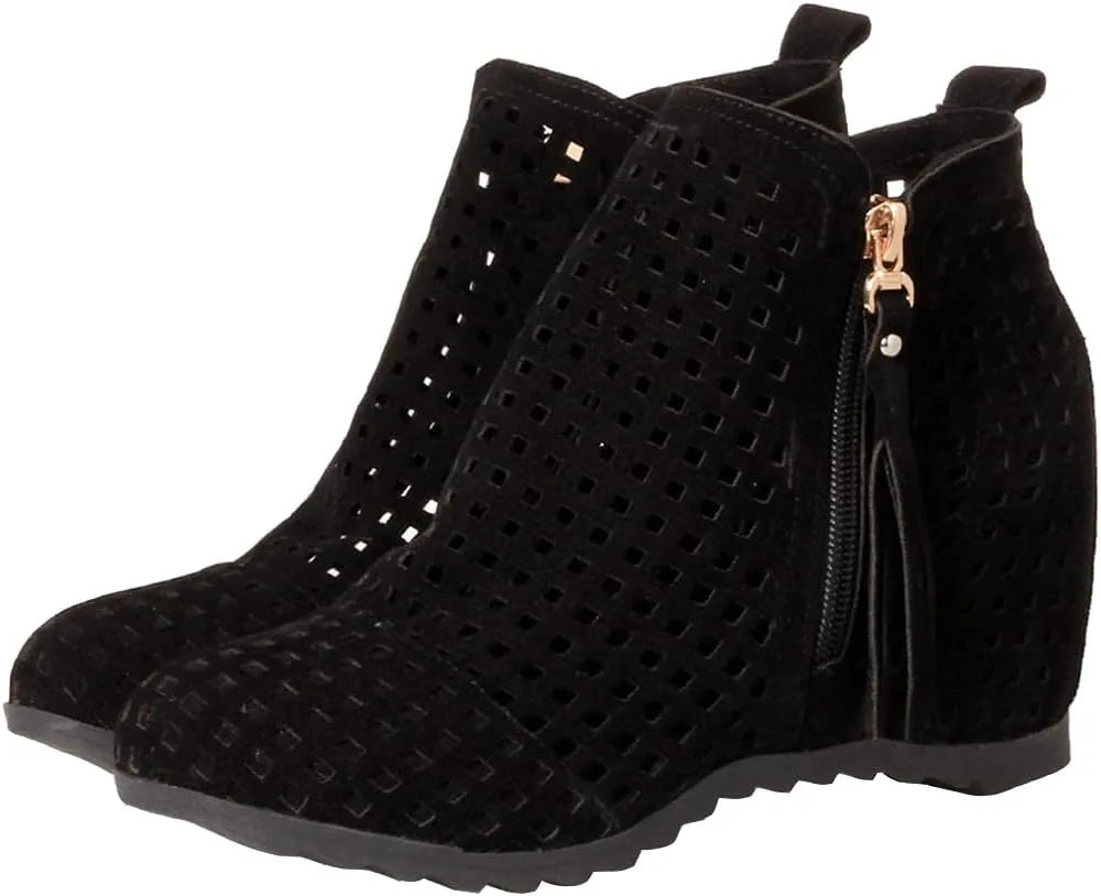 Meefit Women Perforated Boots High Heels Cutout Ankle Boots Summer Wedge Booties