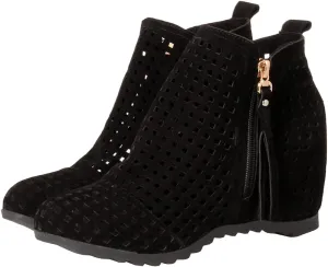 Meefit Women Perforated Boots High Heels Cutout Ankle Boots Summer Wedge Booties