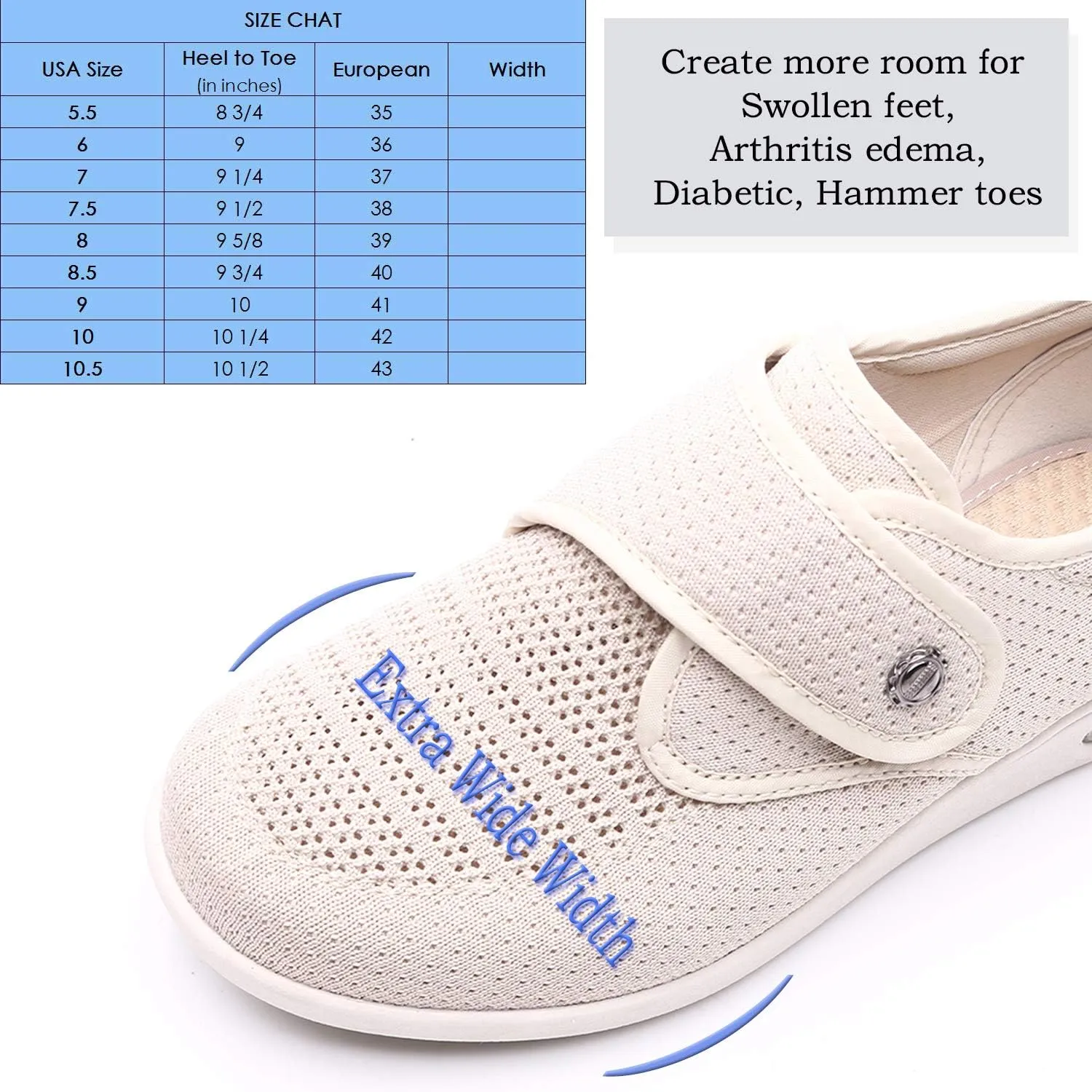 Mei MACLEOD Women's Wide Width Walking Shoes with Memory Foam Air Cushion Casual Sneakers Outdoor