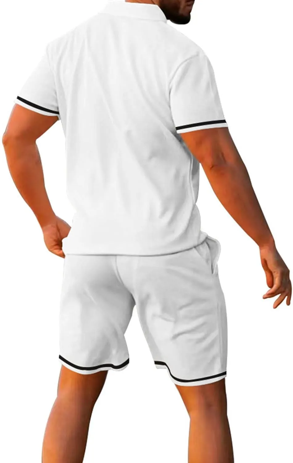 Men's 2 Piece Outfits Casual Sets Short Sleeve Polos Shirts and Drawstring Beach Shorts Summer Tracksuits Lounge Sets