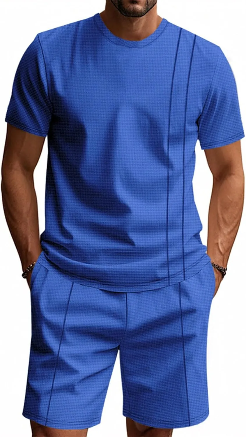 Mens 2 Piece Outfits Dressy Casual Summer Fashion Lounge Sets Short Sleeve Shirts and Shorts Matching Set with Pocket