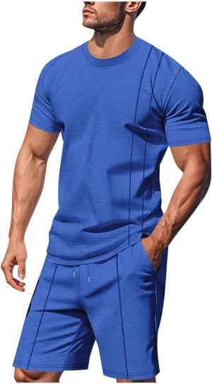 Mens 2 Piece Outfits Dressy Casual Summer Fashion Lounge Sets Short Sleeve Shirts and Shorts Matching Set with Pocket