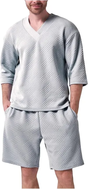 Mens 2 Piece Outfits Fashion Summer Short Sleeve V Neck Shirts Shorts Lounge Sets Comfy Baggy Sweatsuits with Pockets