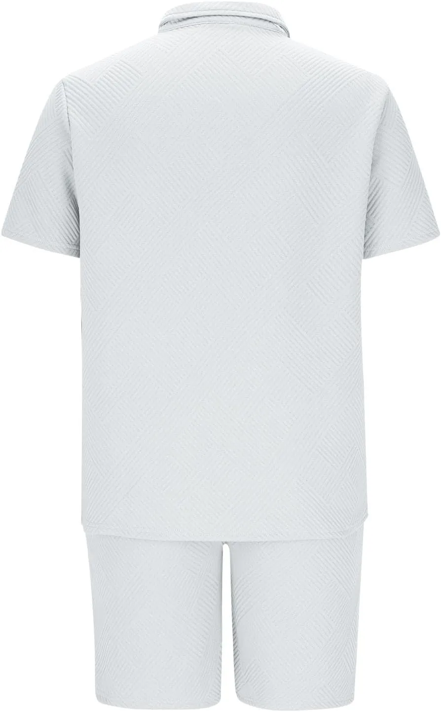 Men's 2 Piece Outfits Short Sleeve Polos Shirts Shorts Set Casual Summer Beach Vacation Lounge Sets Jogging Tracksuit