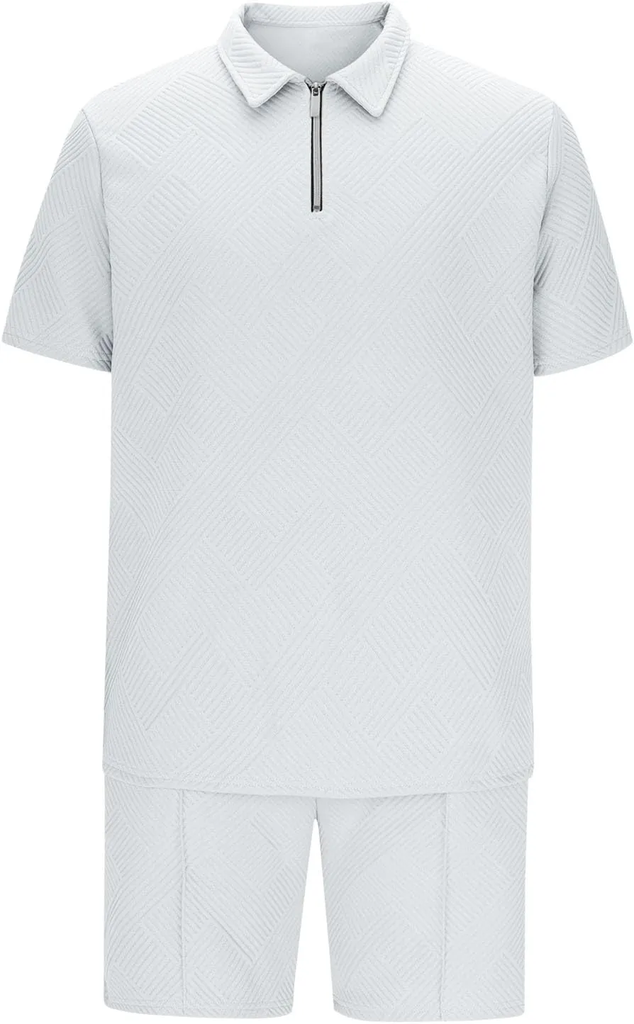 Men's 2 Piece Outfits Short Sleeve Polos Shirts Shorts Set Casual Summer Beach Vacation Lounge Sets Jogging Tracksuit