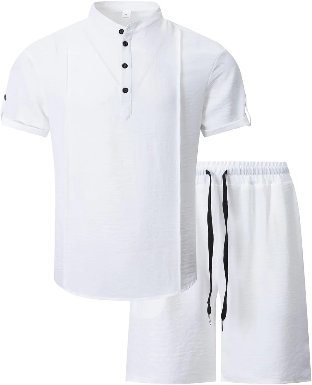 Mens 2 Piece Outfits Summer Lightweight Casual Beach Resort Wear Short Sleeve Henley Shirts with Baggy Bermuda Shorts