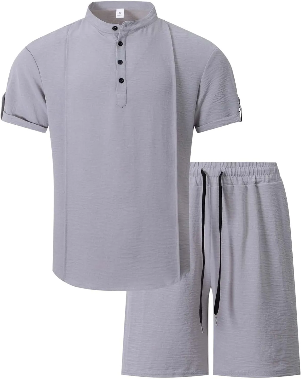 Mens 2 Piece Outfits Summer Lightweight Casual Beach Resort Wear Short Sleeve Henley Shirts with Baggy Bermuda Shorts