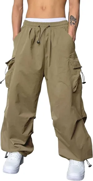 Mens Cargo Pant Elastic Waist Men Work Pant Multi Pockets Casual Wide Leg Sweatpants