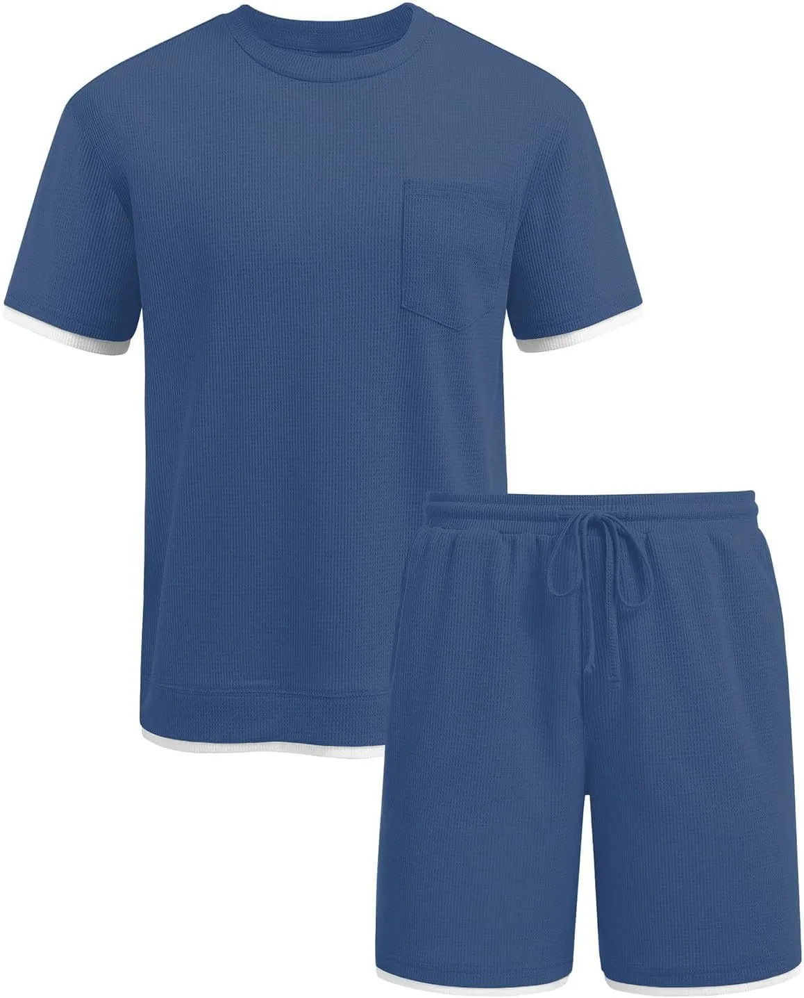 Mens Casual 2 Piece Outfits Summer Fashion Short Sleeve Colorblock Athletic Shirt and Drawstring Shorts Sweatsuit Set