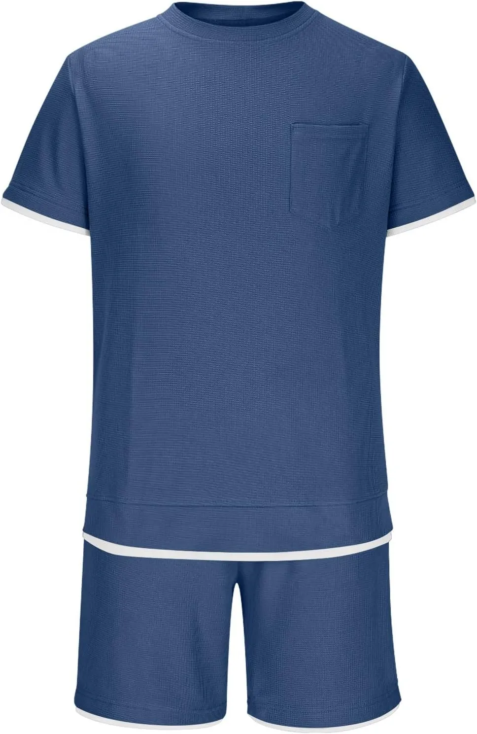 Mens Casual 2 Piece Outfits Summer Fashion Short Sleeve Colorblock Athletic Shirt and Drawstring Shorts Sweatsuit Set