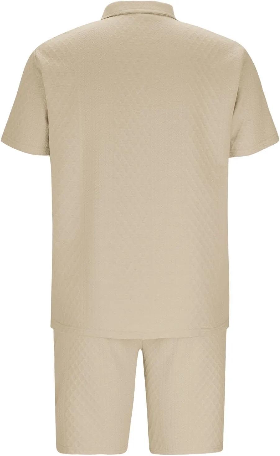Mens Casual 2 Piece Outfits Summer Fashion Solid Texture Short Sleeve Polos Shirts and Shorts Lounge Sets with Pocket