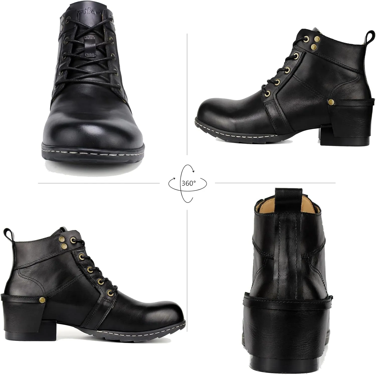 Men's Genuine Leather Chukka Boots-Handcrafted Stitching,Breathable Cushioned Insole & Anti-Slip Rubber Sole(Wood Heel)- Casual Dress Motorcycle Ankle Boots for Riding & Walking