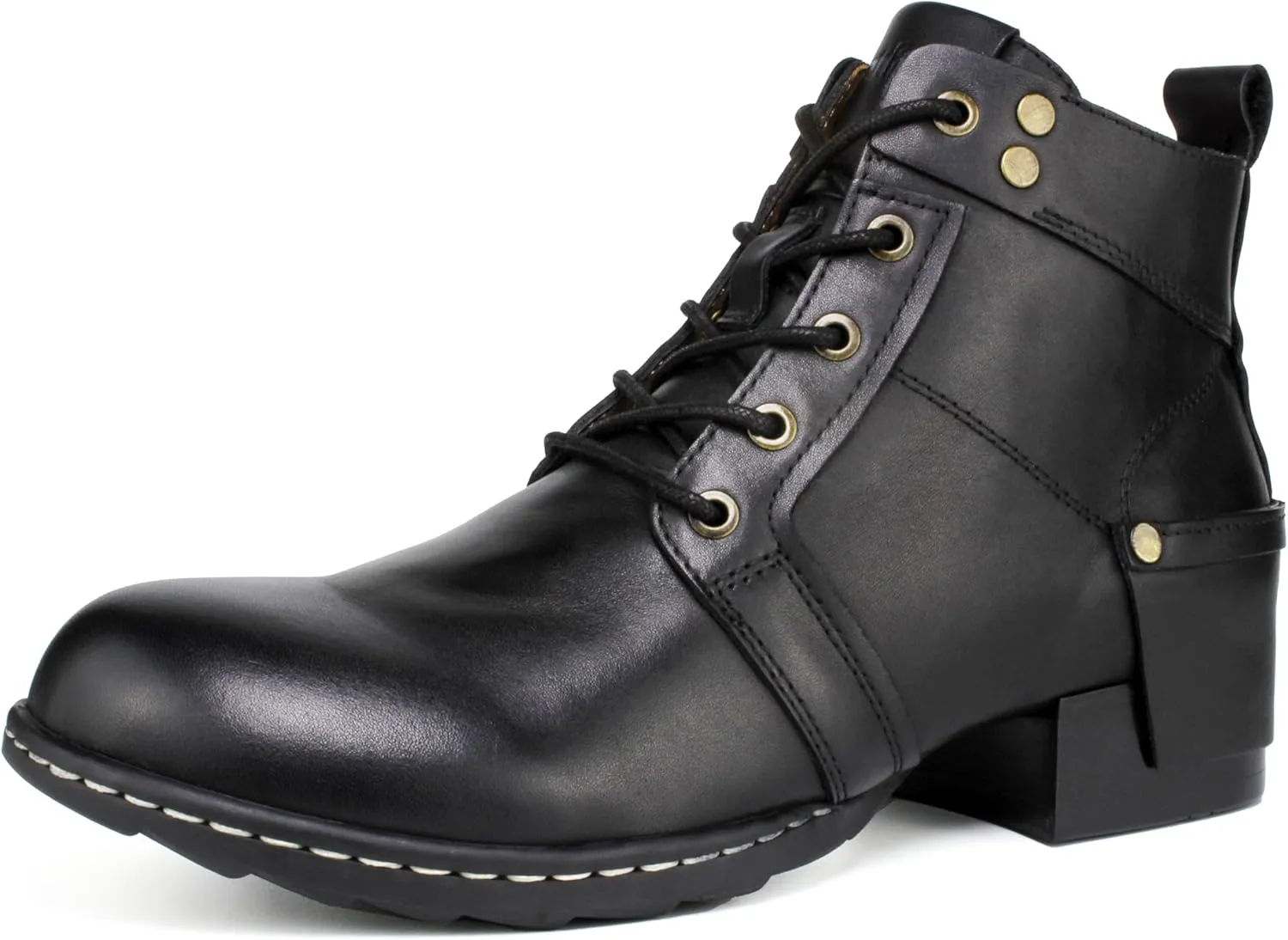 Men's Genuine Leather Chukka Boots-Handcrafted Stitching,Breathable Cushioned Insole & Anti-Slip Rubber Sole(Wood Heel)- Casual Dress Motorcycle Ankle Boots for Riding & Walking