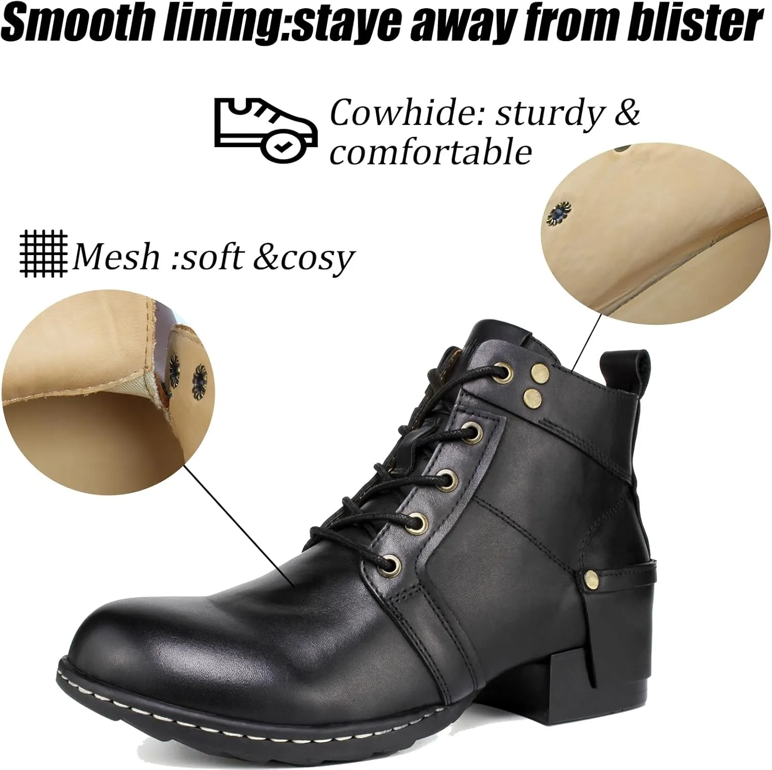 Men's Genuine Leather Chukka Boots-Handcrafted Stitching,Breathable Cushioned Insole & Anti-Slip Rubber Sole(Wood Heel)- Casual Dress Motorcycle Ankle Boots for Riding & Walking