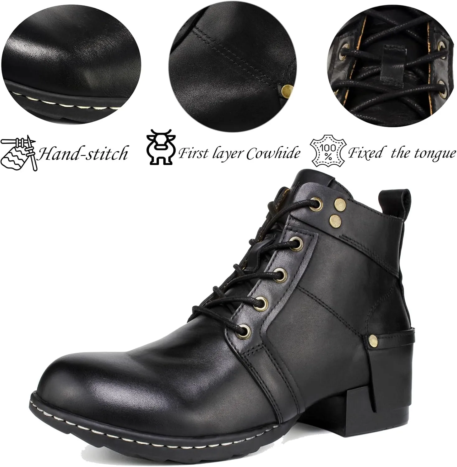 Men's Genuine Leather Chukka Boots-Handcrafted Stitching,Breathable Cushioned Insole & Anti-Slip Rubber Sole(Wood Heel)- Casual Dress Motorcycle Ankle Boots for Riding & Walking