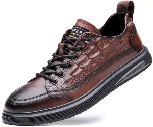 Men's Genuine Leather Lace-Up Oxford Sneakers Comfortable Round Toe Soft Sole Slip On Driving Flats Breathable Non-Slip Casual Walking Shoes