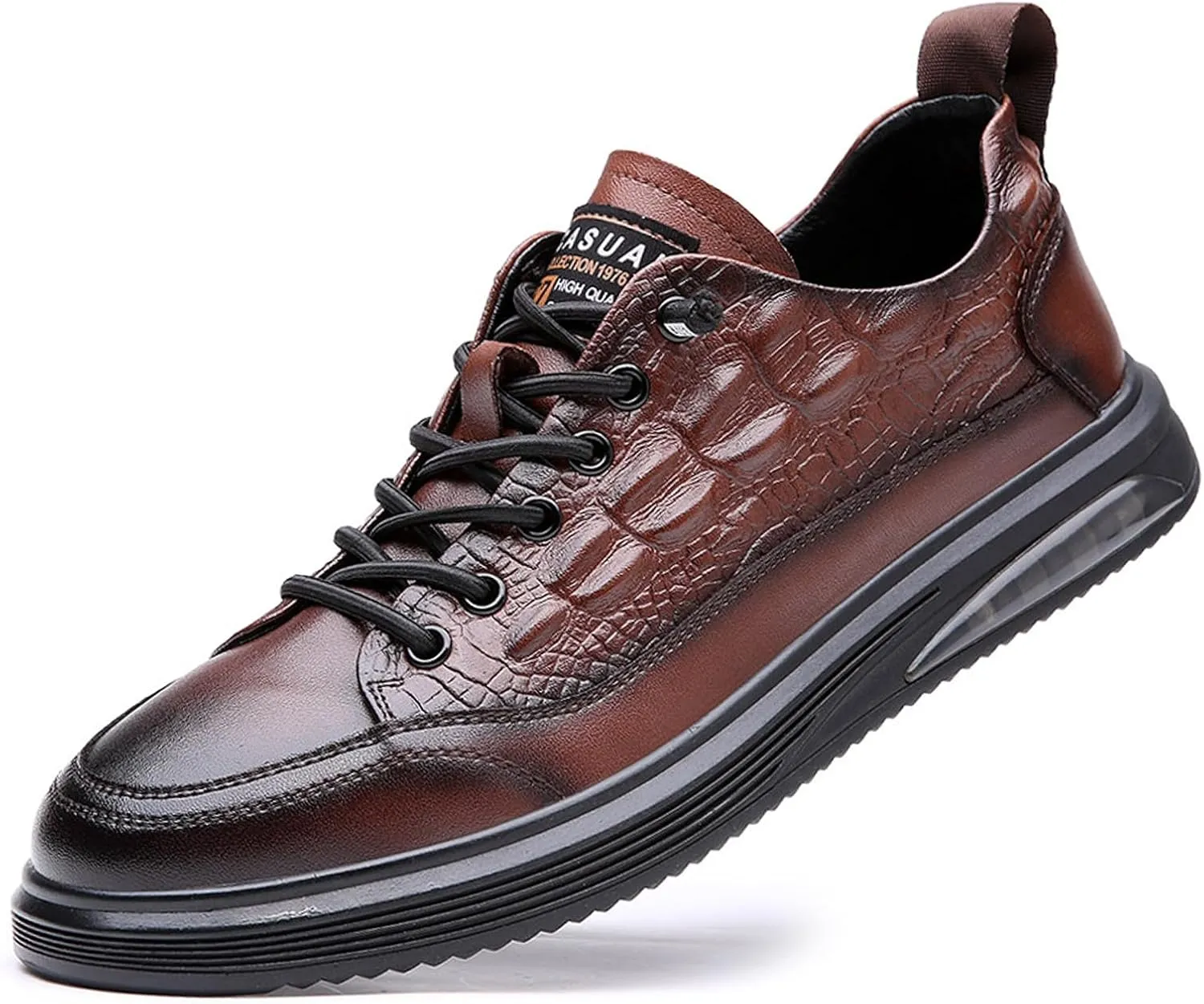 Men's Genuine Leather Lace-Up Oxford Sneakers Comfortable Round Toe Soft Sole Slip On Driving Flats Breathable Non-Slip Casual Walking Shoes
