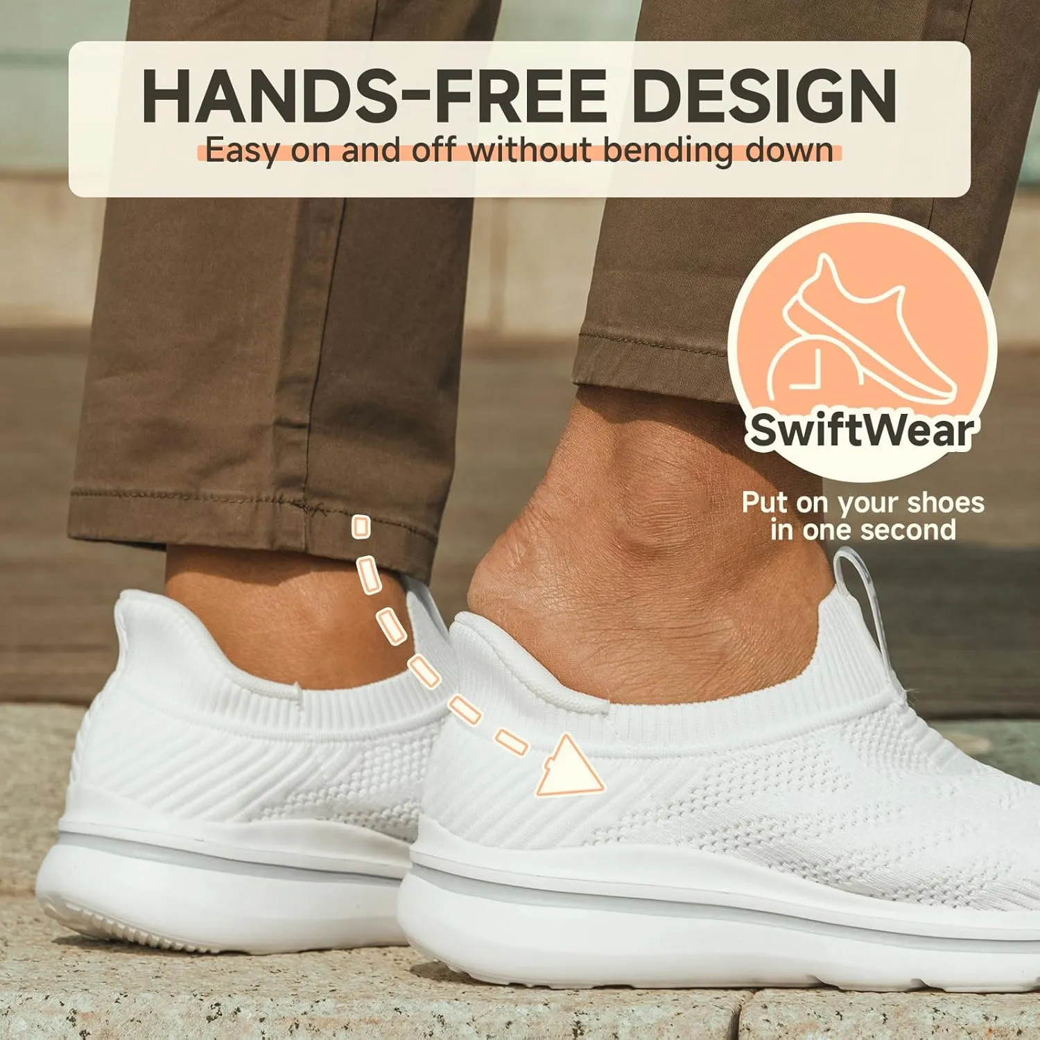 Men's Hands-Free Slip On Sneakers | Laceless Walking Shoes for Gym/Travel/Office