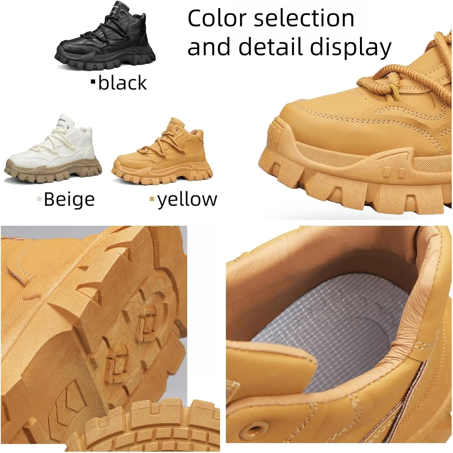 Men'S High-Top Leather Hiking Boots With Anti-Slip Sole Urban Outdoor Casual Shoes For Trekking & Sport Fashion