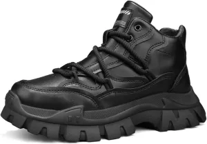 Men'S High-Top Leather Hiking Boots With Anti-Slip Sole Urban Outdoor Casual Shoes For Trekking & Sport Fashion