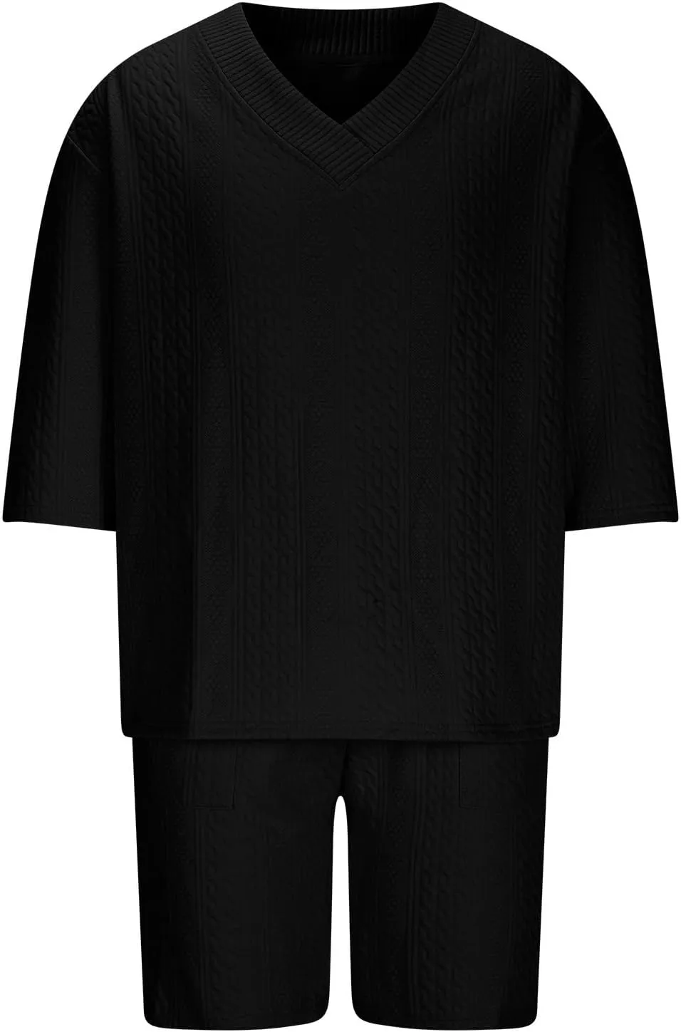 Mens Lounge Sets 2 Piece Big and Tall V Neck Short Sleeve Shirt with Shorts Set Summer Vacation Solid Texture Outfits