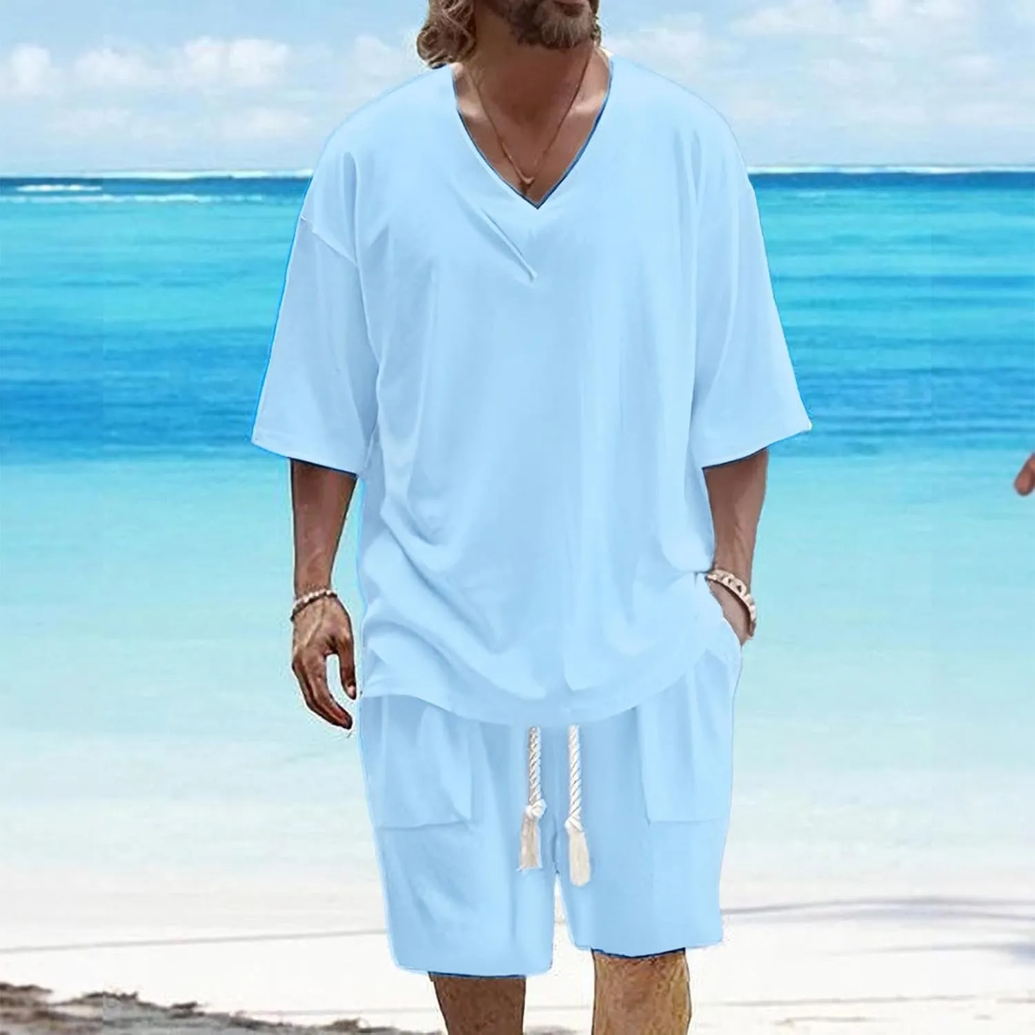 Mens Lounge Sets Casual Summer Fashion Oversized Short Sleeve T Shirts and Baggy Shorts 2 Piece Outfits with Pockets