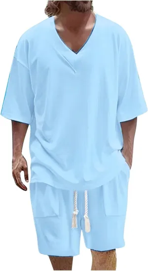 Mens Lounge Sets Casual Summer Fashion Oversized Short Sleeve T Shirts and Baggy Shorts 2 Piece Outfits with Pockets