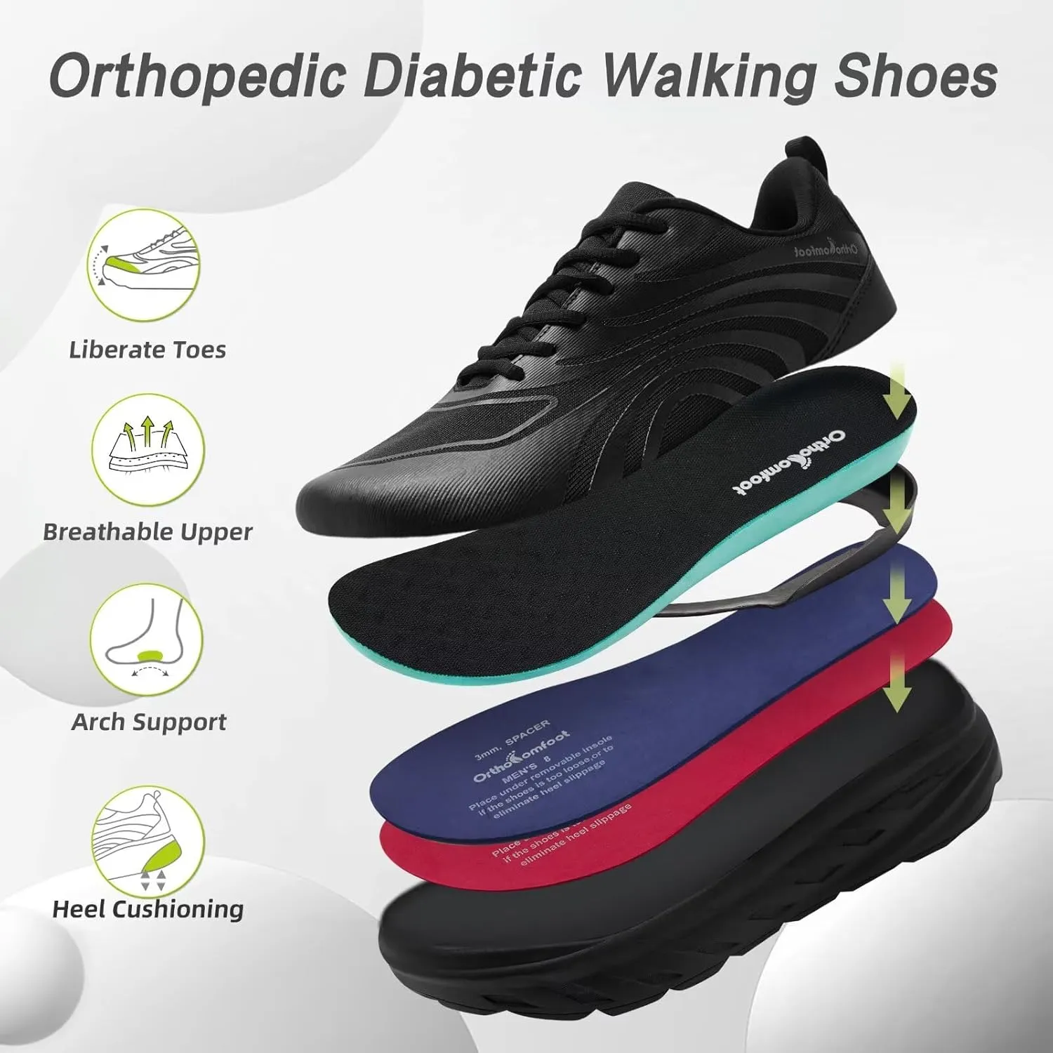 Men's Orthopedic Diabetic Wide Running Shoes: Comfortable Arch Support Plantar Fasciitis Sports Sneakers, Casual Swollen Orthotic Work Tennis Walking Shoes for Ankle and Heel Pain Relief