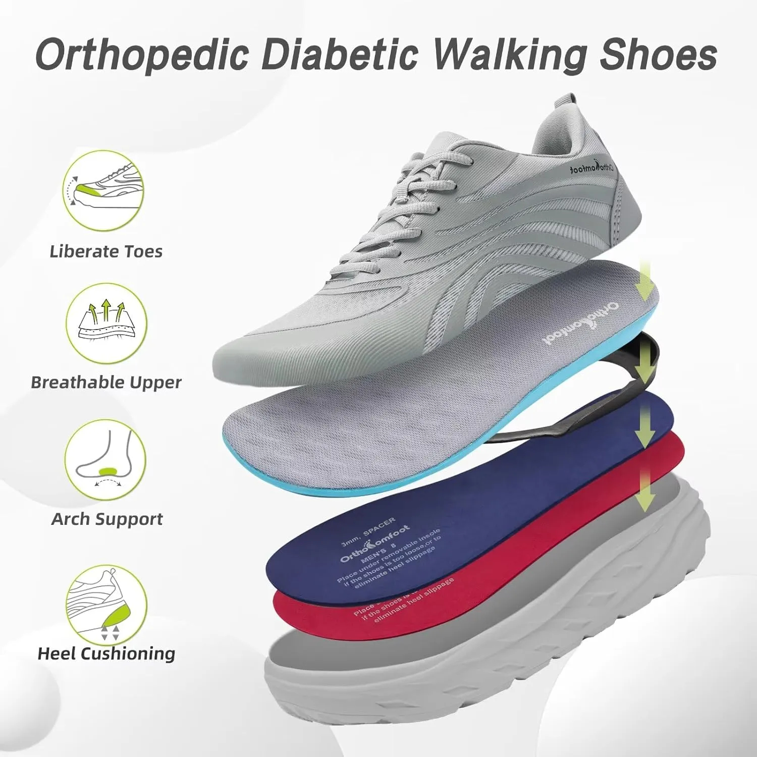 Men's Orthopedic Diabetic Wide Running Shoes: Comfortable Arch Support Plantar Fasciitis Sports Sneakers, Casual Swollen Orthotic Work Tennis Walking Shoes for Ankle and Heel Pain Relief