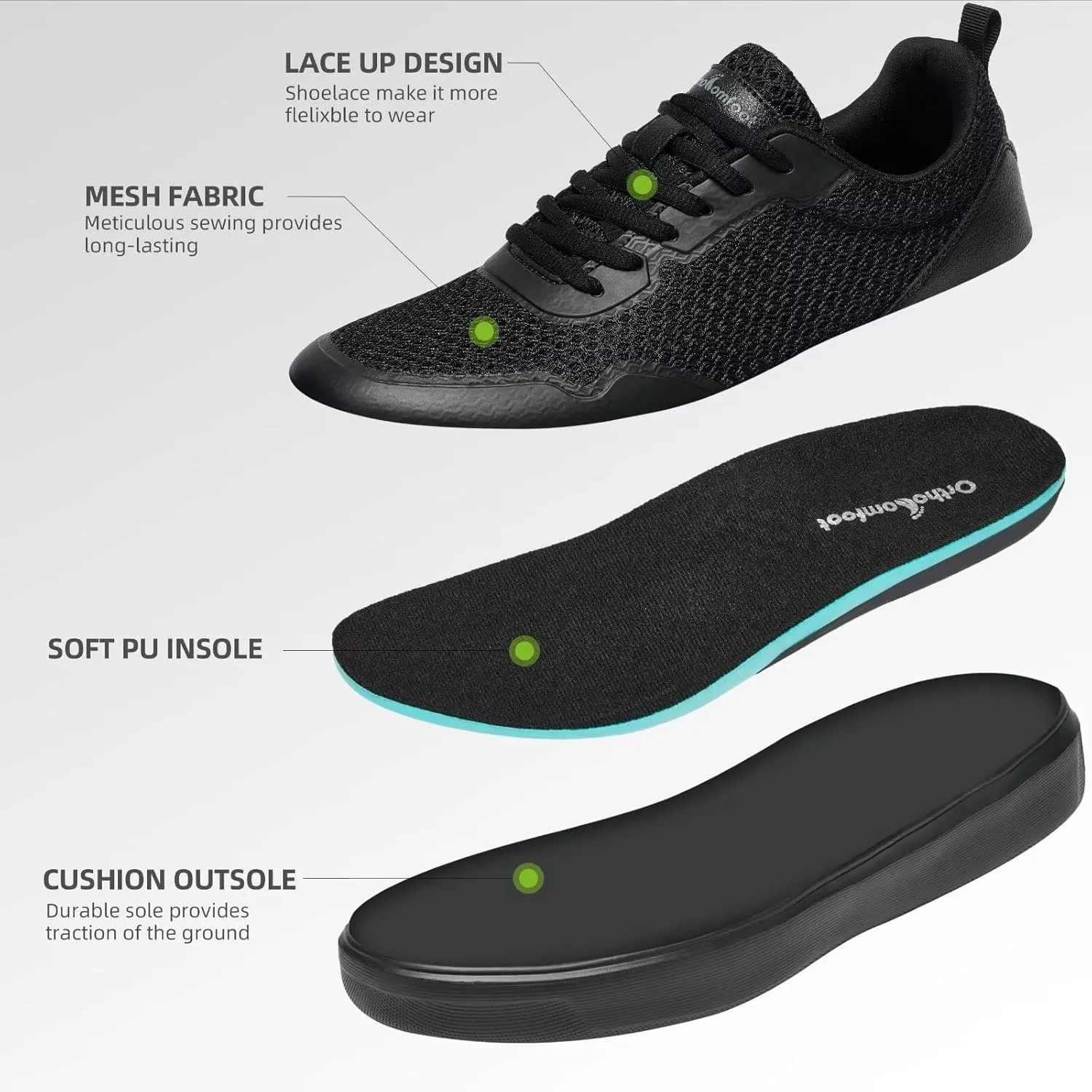 Men's Orthopedic Fashion Sneakers with Arch Support: Comfortable Orthotic Shoes for Plantar Fasciitis, Adjustable Supportive Flat Feet Walking Shoes for Foot and Ankle Pain Relief