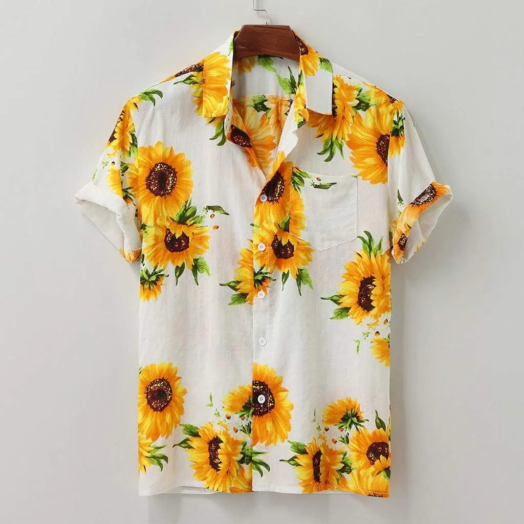 Mens Regular-Fit Stretch Shirts Long Sleeve Hippie Casual Beach T Shirts Ethnic Beach Yoga Tops Roll-Up Sleeve Summer