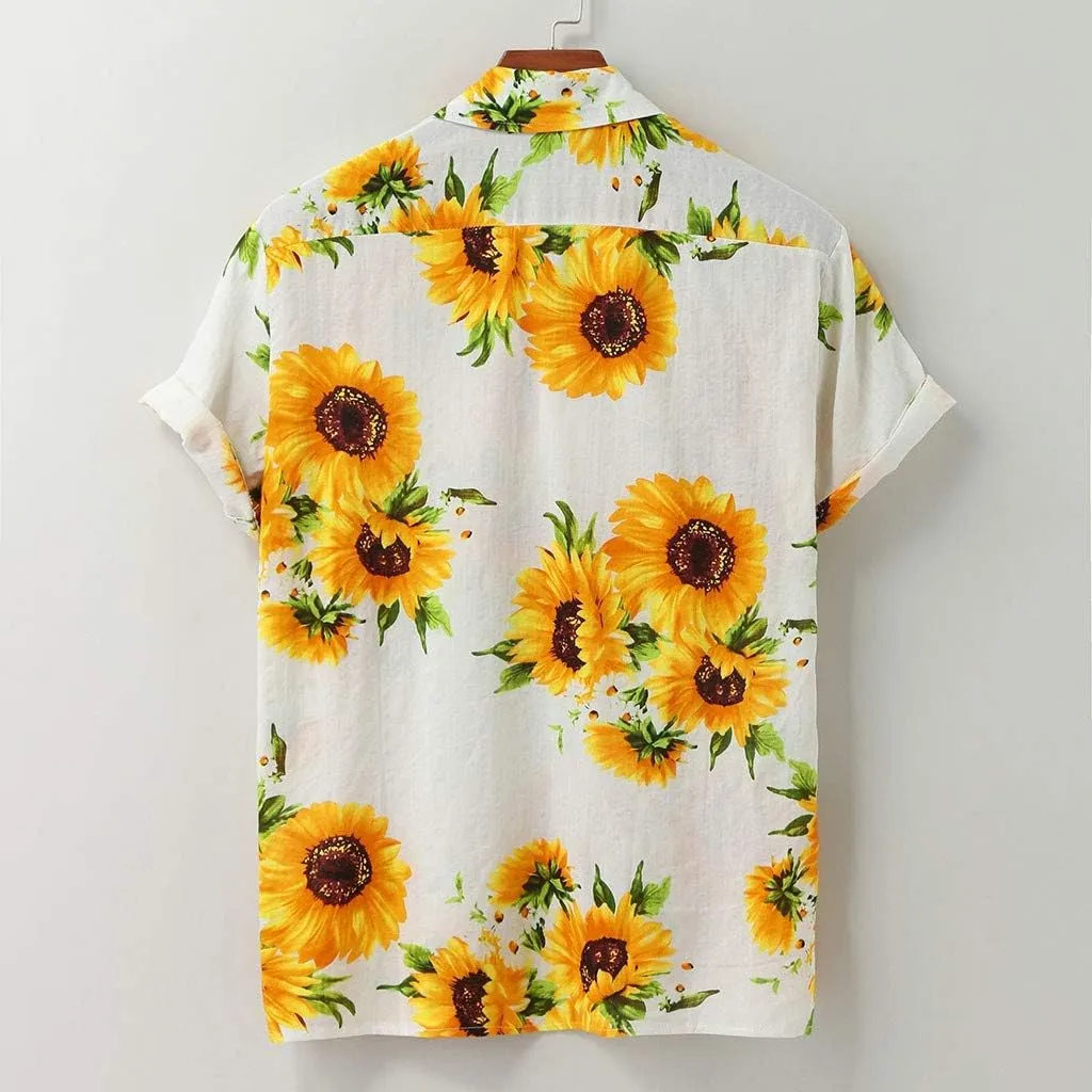 Mens Regular-Fit Stretch Shirts Long Sleeve Hippie Casual Beach T Shirts Ethnic Beach Yoga Tops Roll-Up Sleeve Summer