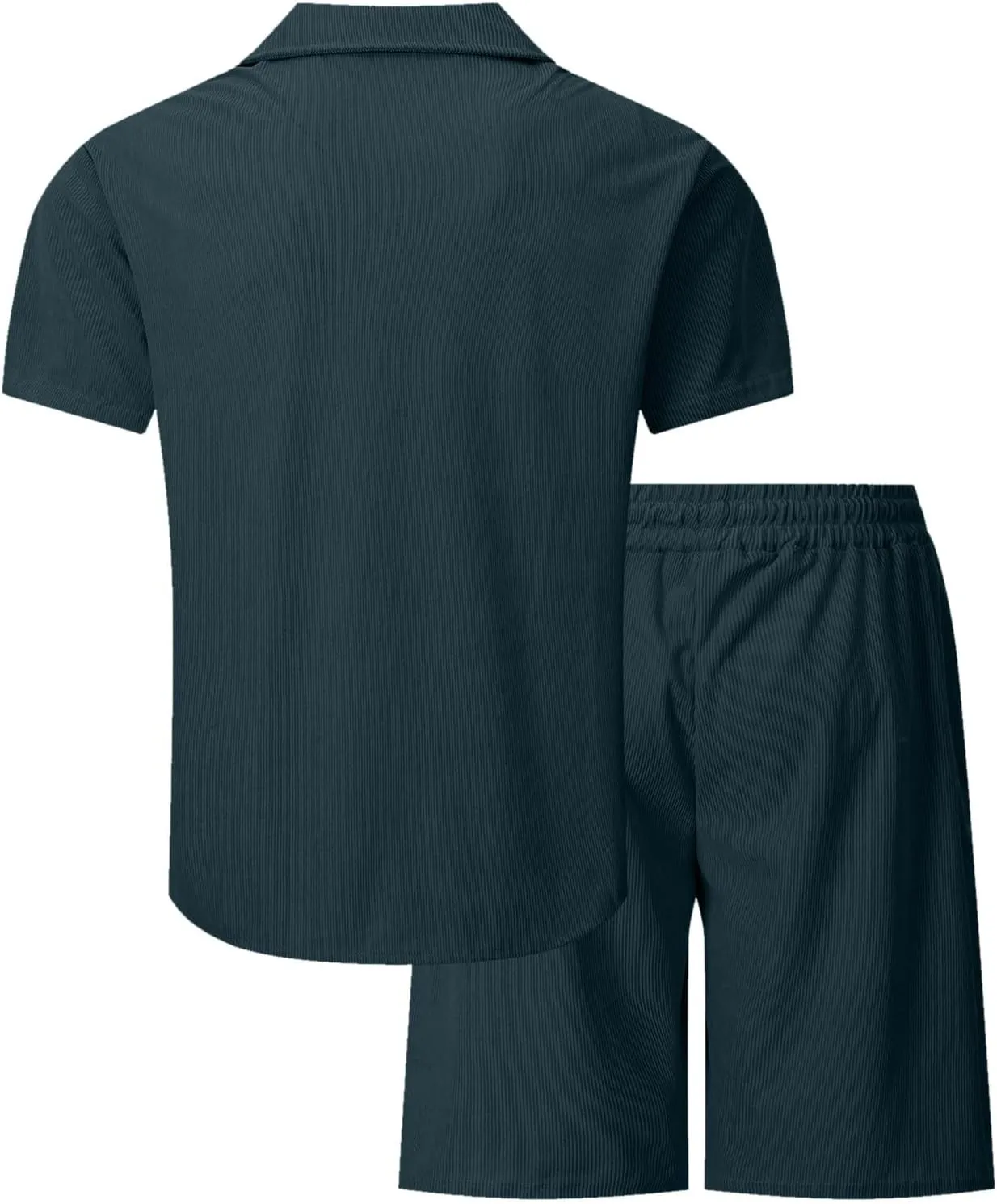 Mens Shirt Set 2 Piece Trendy Casual Summer Outfits Corduroy Short Sleeve Button up Shirt and Shorts Sets with Pocket