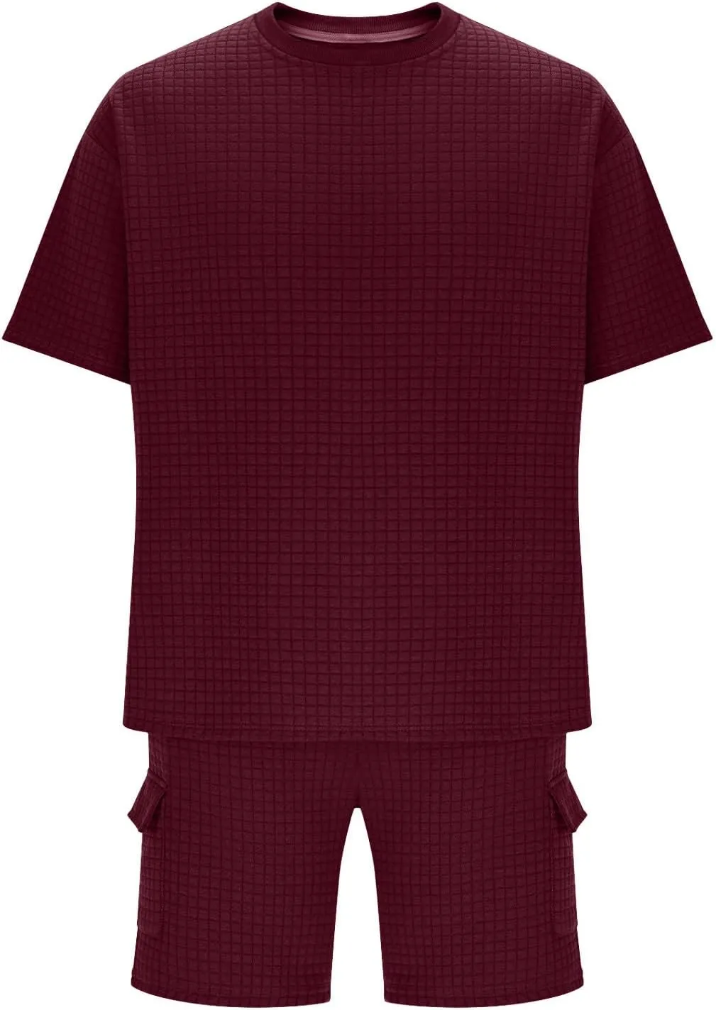 Mens Shorts Set 2 Piece Outfits Texture Solid Crewneck Shirt with Shorts Lounge Set Lightweight Tracksuit with Pocket