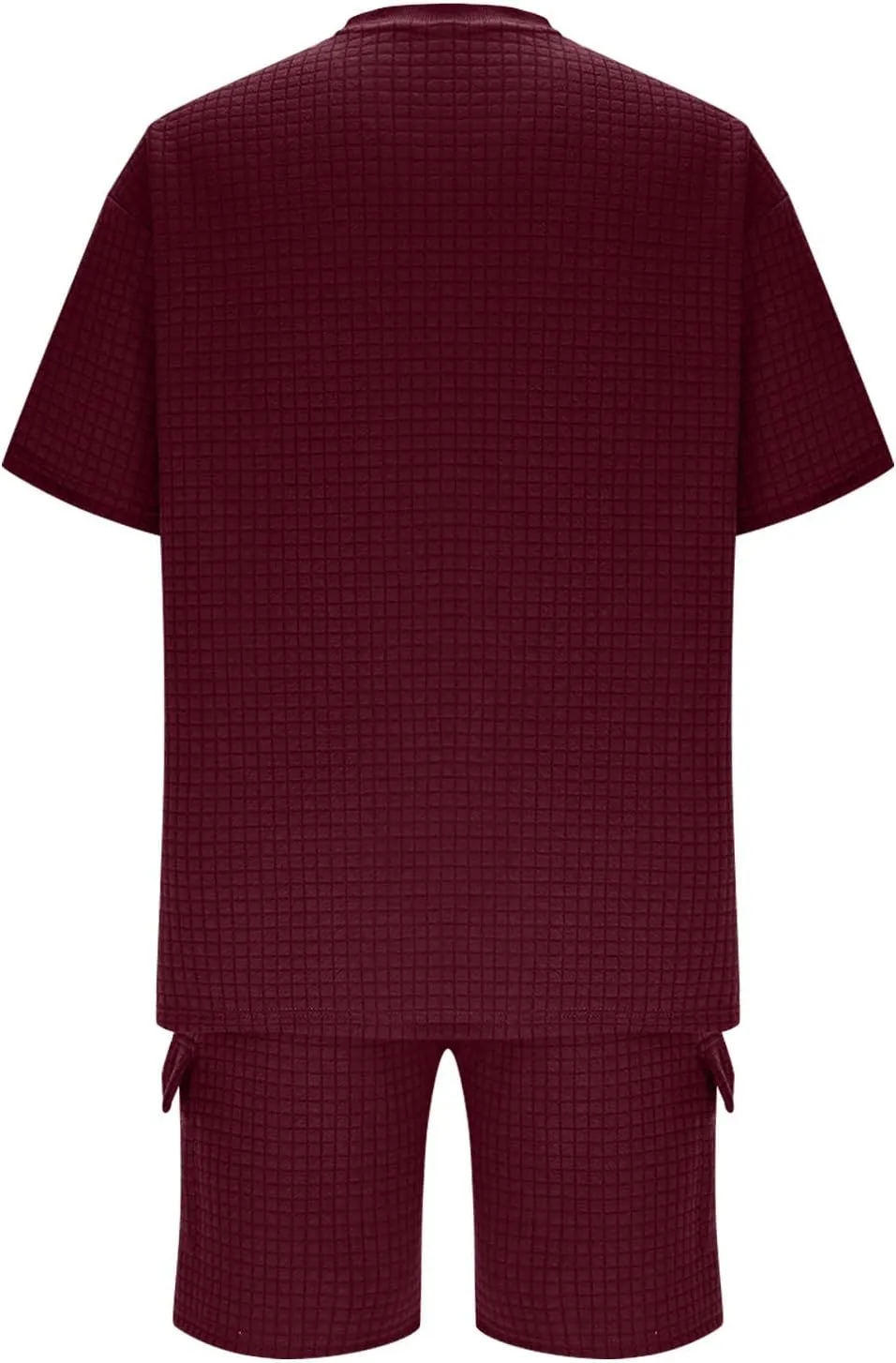 Mens Shorts Set 2 Piece Outfits Texture Solid Crewneck Shirt with Shorts Lounge Set Lightweight Tracksuit with Pocket