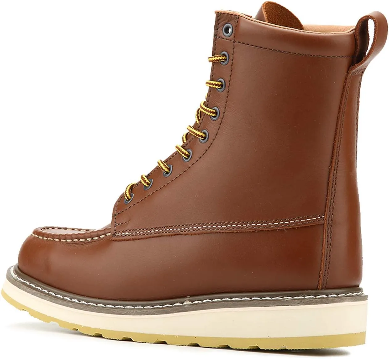 Men's Stylish Classic 8" Soft Moc Toe Leather Work Boot With Non-Slip Wedge Outsole 86994
