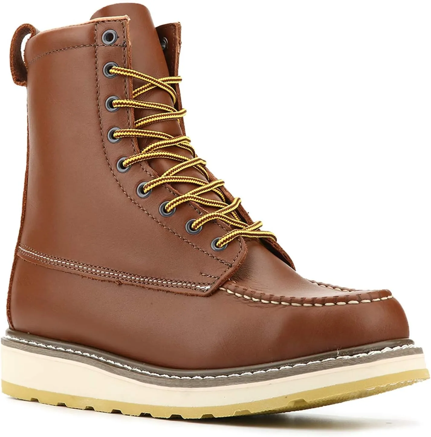 Men's Stylish Classic 8" Soft Moc Toe Leather Work Boot With Non-Slip Wedge Outsole 86994