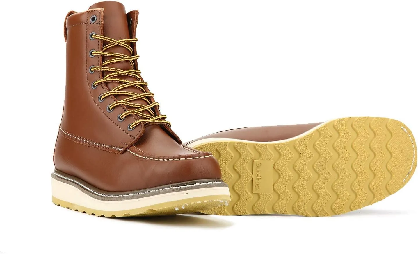 Men's Stylish Classic 8" Soft Moc Toe Leather Work Boot With Non-Slip Wedge Outsole 86994
