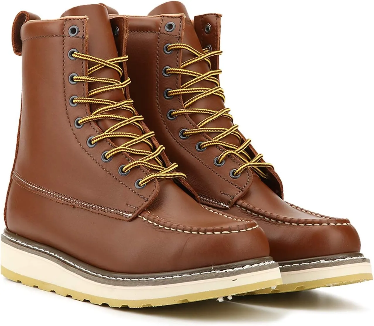 Men's Stylish Classic 8" Soft Moc Toe Leather Work Boot With Non-Slip Wedge Outsole 86994